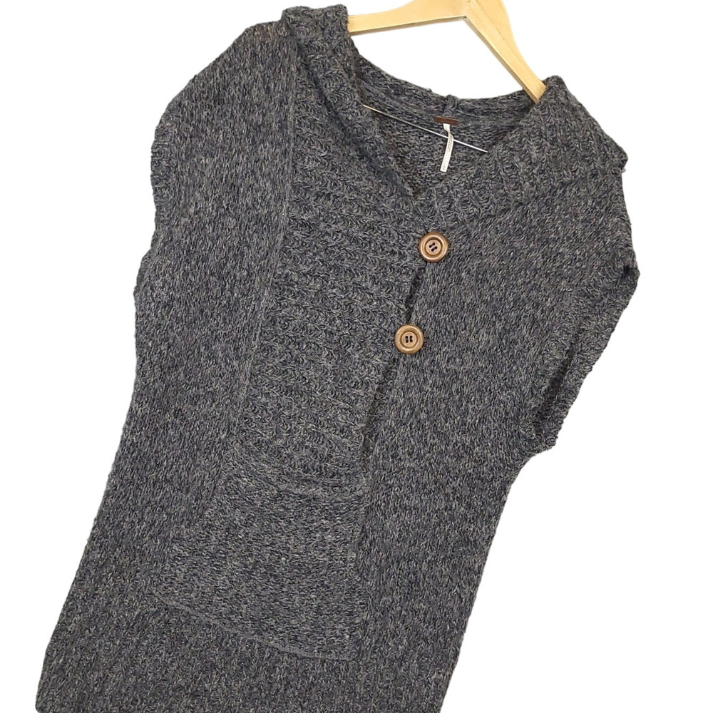 Free People Womens Wool Blend Chunky Knit Short Sleeve Hooded Sweater Large Boho